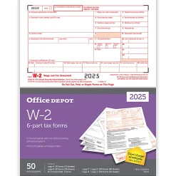 Office Depot® W-2 Laser Tax Forms, 6-Part, 2-Up, 8-1/2" x 11", Pack Of 50 Form Sets, 56025