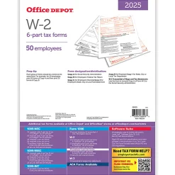 Office Depot® W-2 Laser Tax Forms, 6-Part, 2-Up, 8-1/2