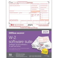 Office DepotĀ® W-2 Laser Tax Forms With Software, 6-Part, 2-Up, 8-1/2" x 11", Pack Of 50 Form Sets, 56224