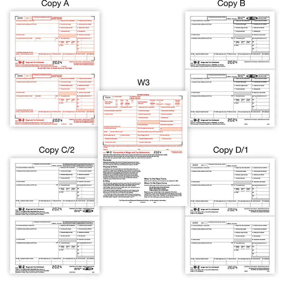 Office Depot® W-2 Laser Tax Forms With Software, 6-Part, 2-Up, 8-1/2" x 11", Pack Of 50 Form Sets, 56224