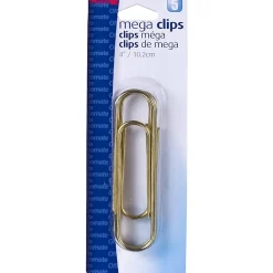 Officemate Mega 4" Gold, Clips and Fastners / Paper Clips - 4" Length - 50 Sheet Capacity - Gold - 5 / Pack