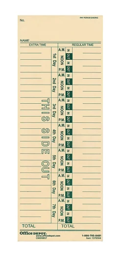 OfficeMax 1-Sided Weekly Time Cards With Numbered Days, 3 3/8" x 9", Pack Of 200