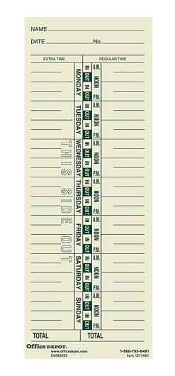 OfficeMax Single-Name Weekly Time Cards, Pack Of 200