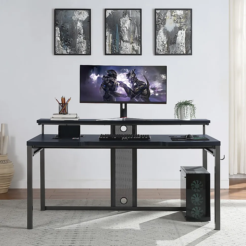 Office Star™ Adaptor 63"W Gaming Computer Desk, Black
