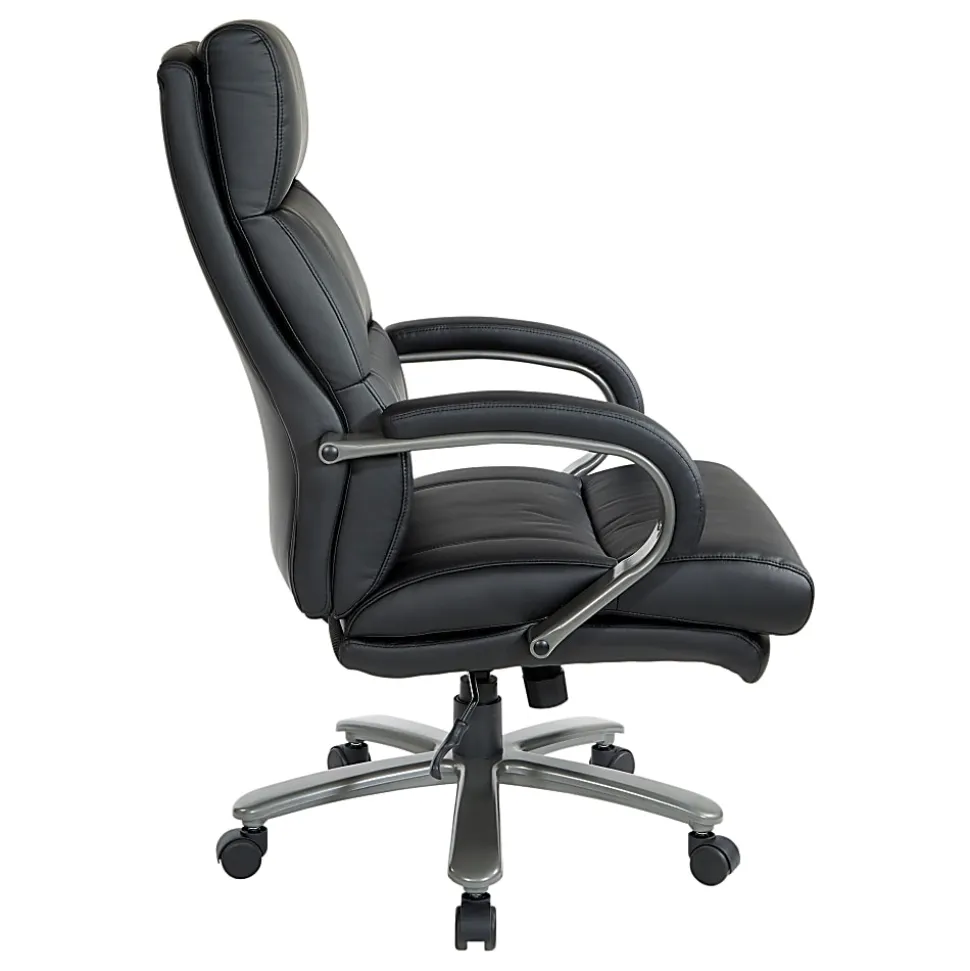 Office Star™ Big And Tall Ergonomic Bonded Leather High-Back Executive Chair, Black