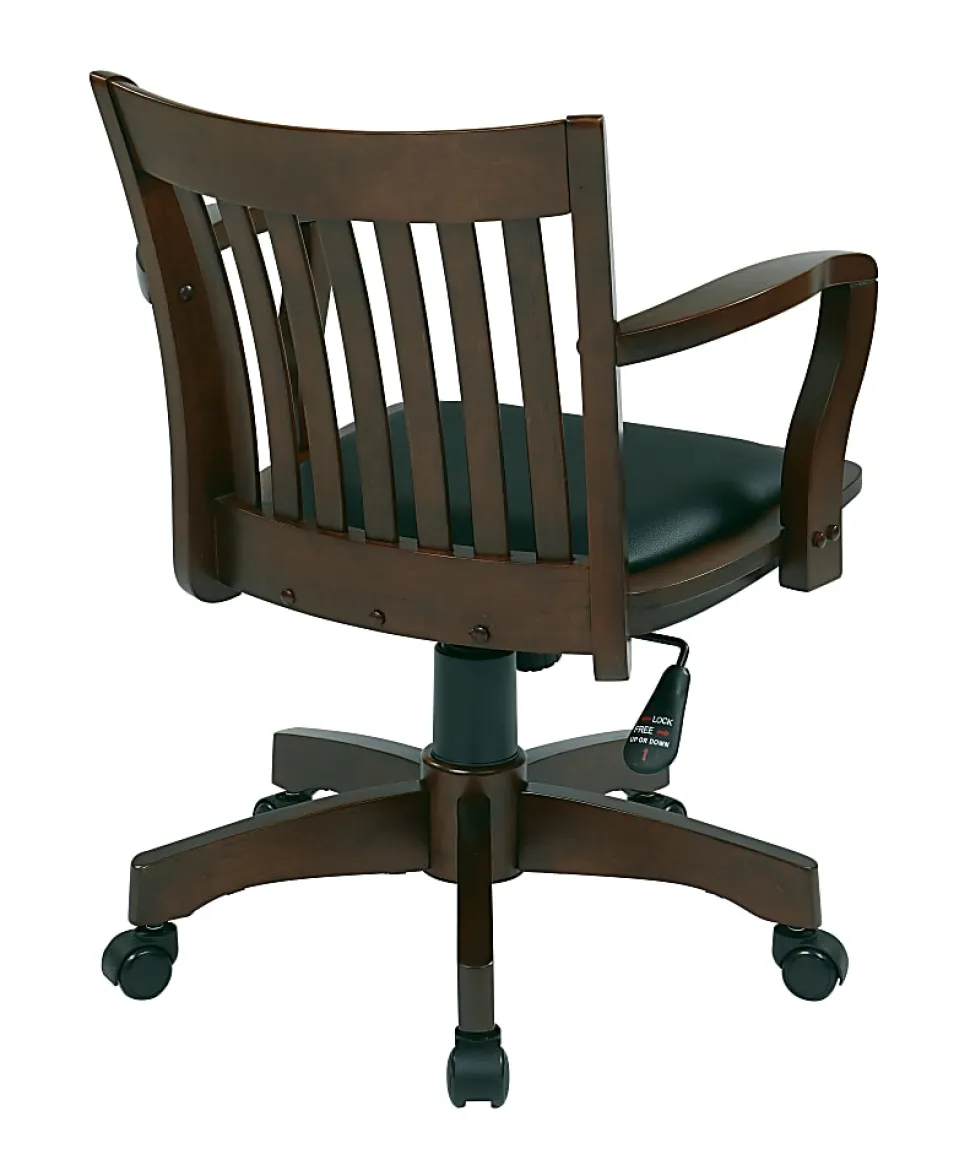 Office Star™ Deluxe Wood Banker's Chair With Padded Seat, Black/Espresso
