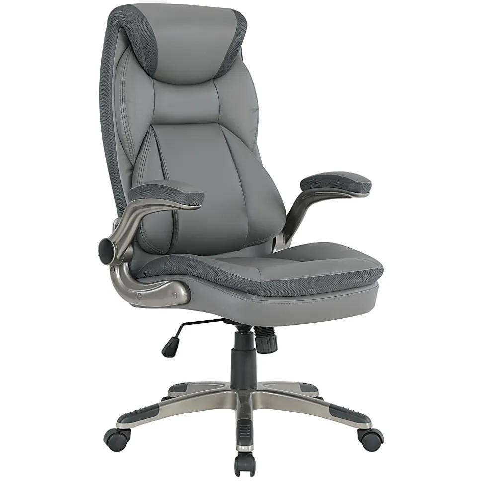 Office Star™ Ergonomic Leather High-Back Executive Office Chair, Charcoal/Titanium