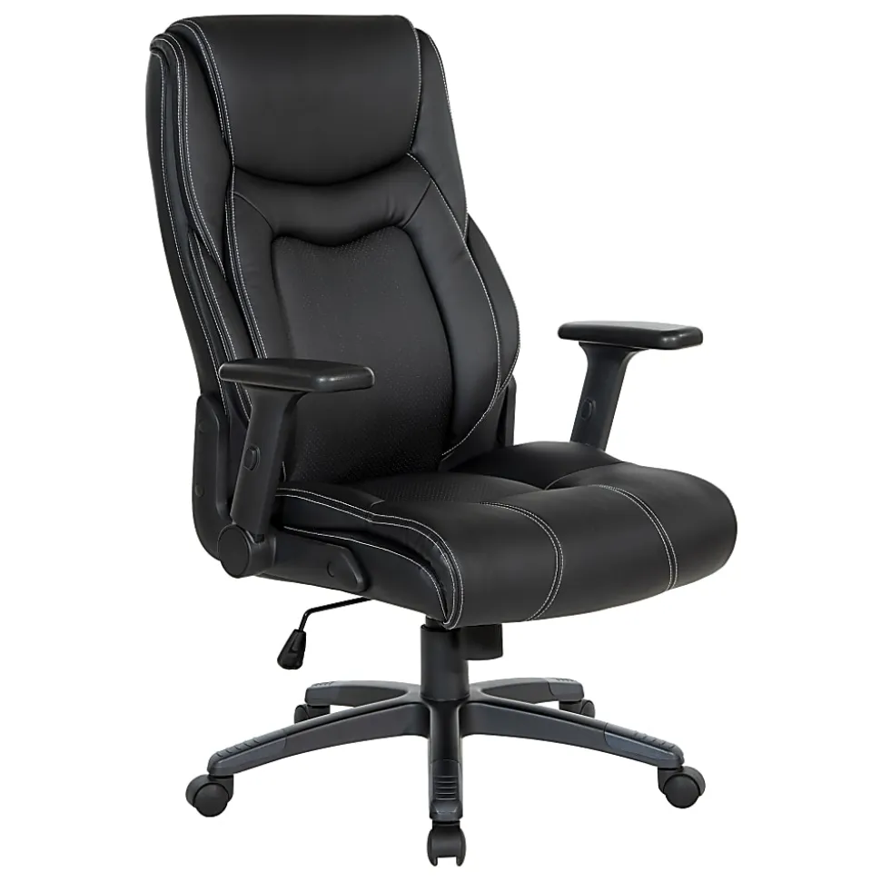 Office Star™ Ergonomic Leather High-Back Executive Office Chair, Black/White