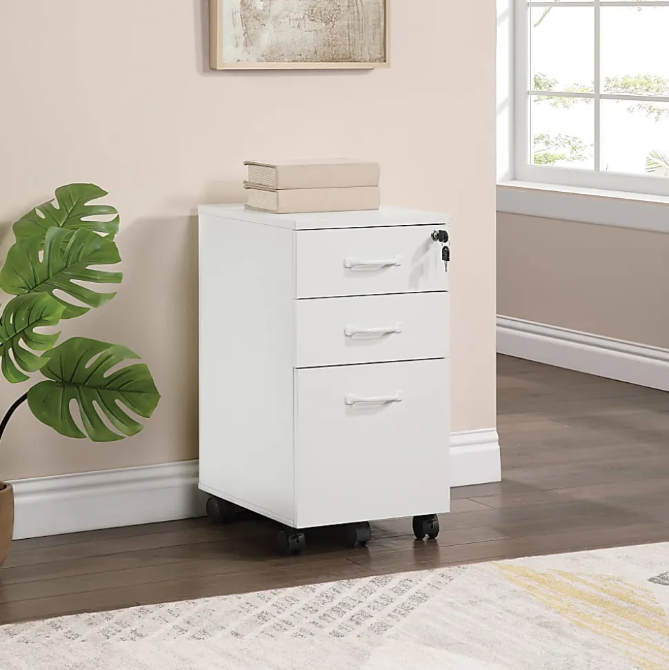 Office Star Prado 18"D Vertical 3-Drawer Mobile File Cabinet, White