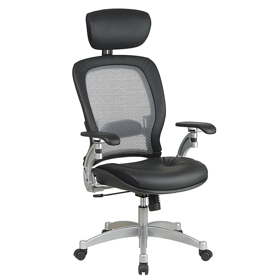 Office Star™ Professional AirGrid Bonded Leather High-Back Chair With Adjustable Headrest, Black/Platinum