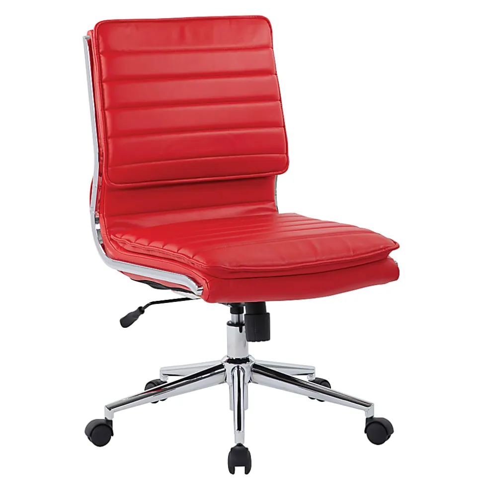 Office Star™ Pro-Line II™ SPX Armless Bonded Leather Mid-Back Chair, Red/Chrome
