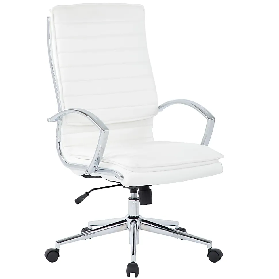 Office Star™ Pro-Line II™ SPX Bonded Leather High-Back Chair, White/Chrome