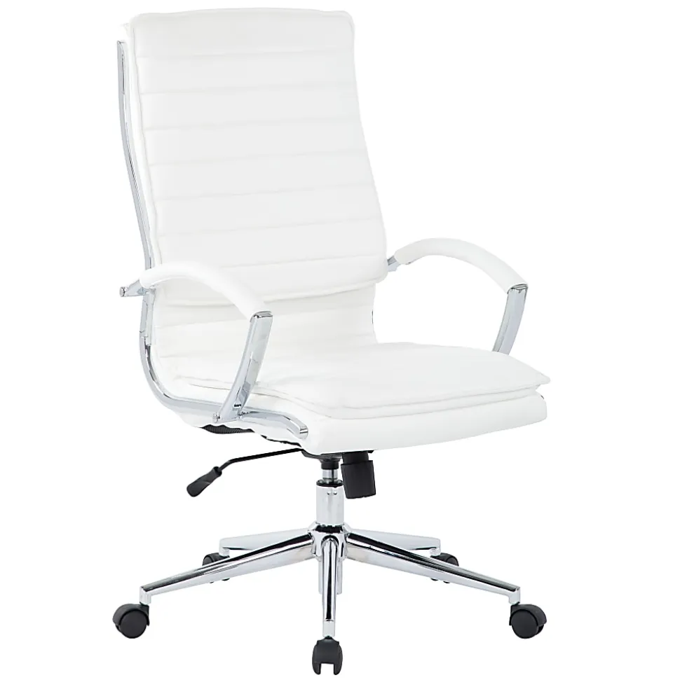 Office Star™ Pro-Line II™ SPX Bonded Leather High-Back Chair, White/Chrome