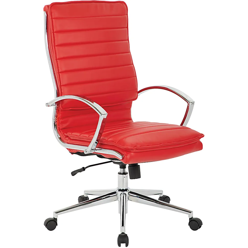 Office Star™ Pro-Line II™ SPX Bonded Leather High-Back Chair, Red/Chrome