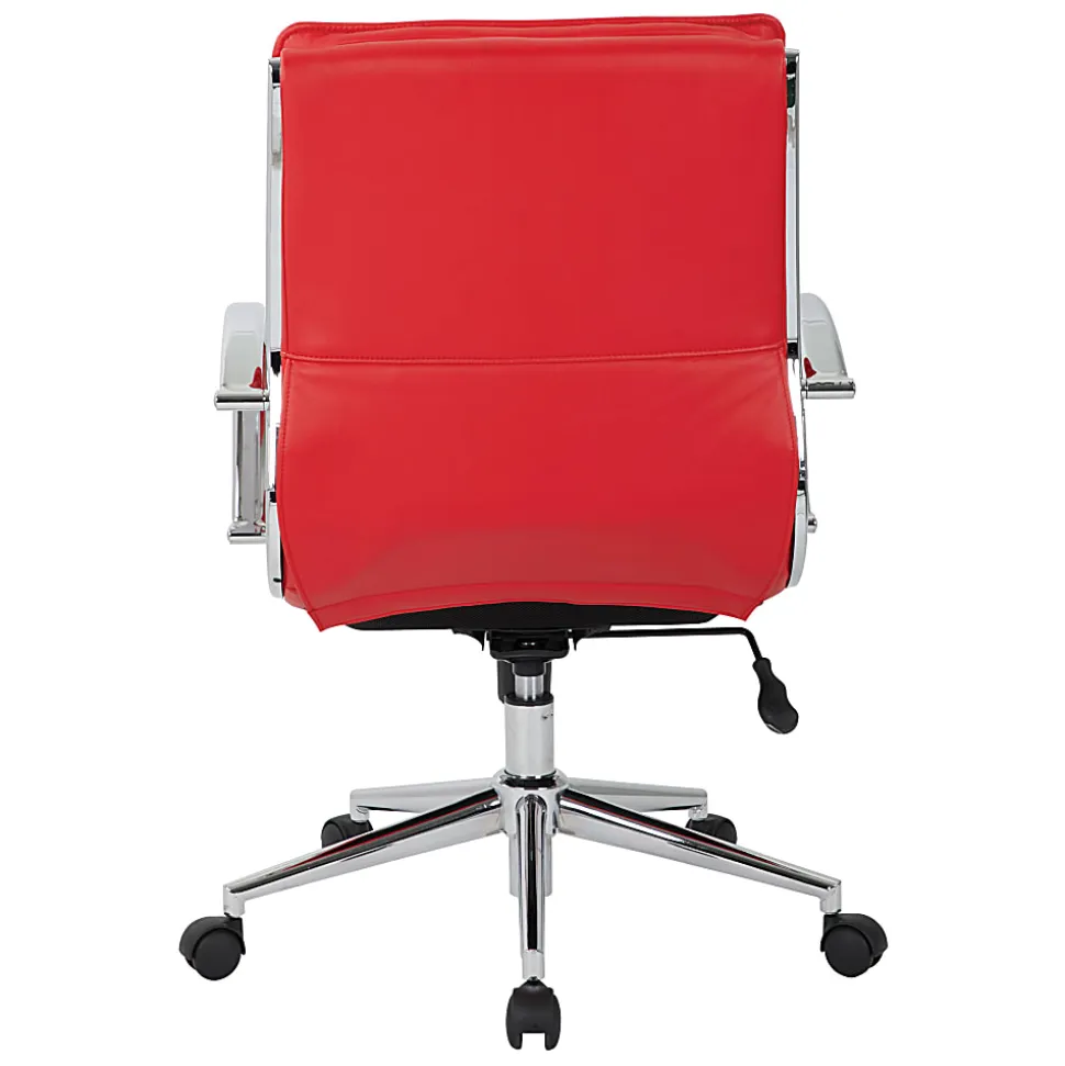 Office Star™ Pro-Line II™ SPX Bonded Leather Mid-Back Chair, Red/Chrome