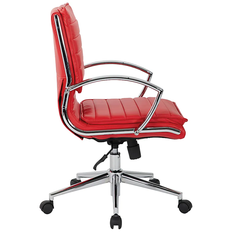 Office Star™ Pro-Line II™ SPX Bonded Leather Mid-Back Chair, Red/Chrome