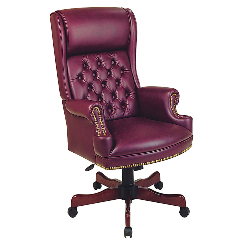 Office Star™ Traditional Ergonomic High-Back Chair With Built-In Headrest, Oxblood Burgundy/Mahogany