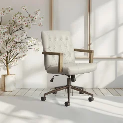 Office Star Waltham Faux Leather High-Back Executive Office Chair, Taupe