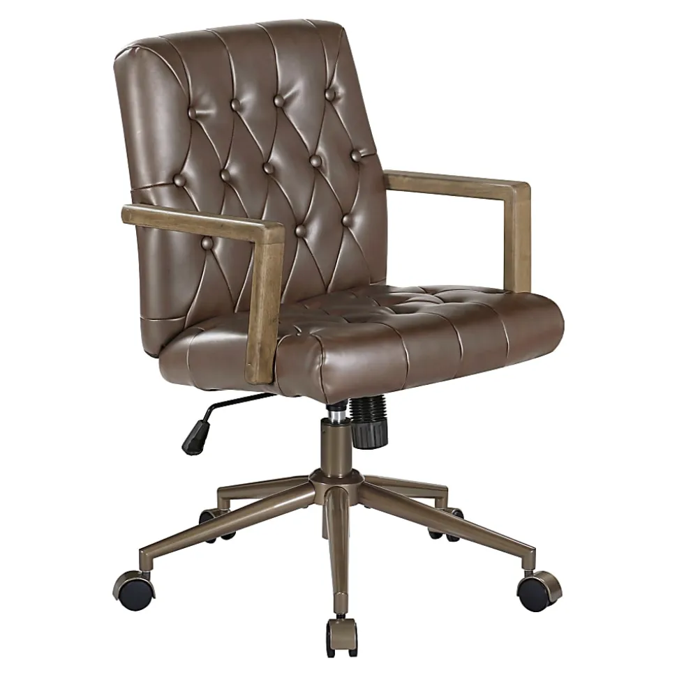 Office Star Waltham Faux Leather High-Back Executive Office Chair, Chocolate