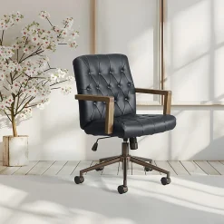 Office Star Waltham Faux Leather High-Back Executive Office Chair, Black