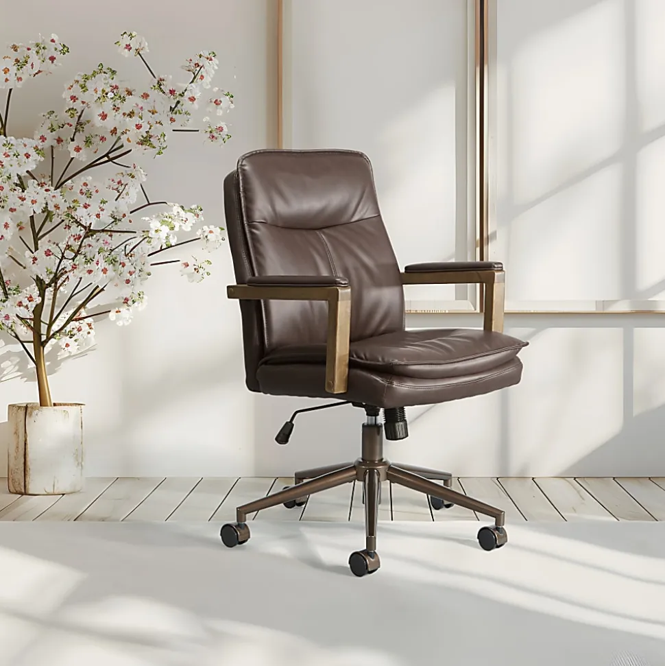 Office Star Woodlands Faux Leather High-Back Executive Office Chair, Chocolate