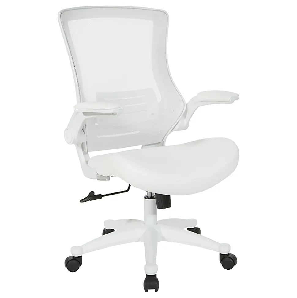 Office Star™ Work Smart Faux Leather Screen-Back Manager Chair With Padded Flip Arms, White