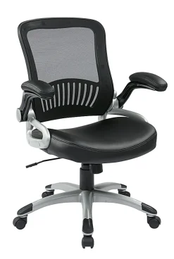 Office Starâ„¢ Work Smartâ„¢ Faux Leather/Mesh Mid-Back Chair, Black/Silver