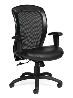 Offices To Go™ Luxhide Ergonomic Bonded Leather Adjustable Mid-Back Chair, Black