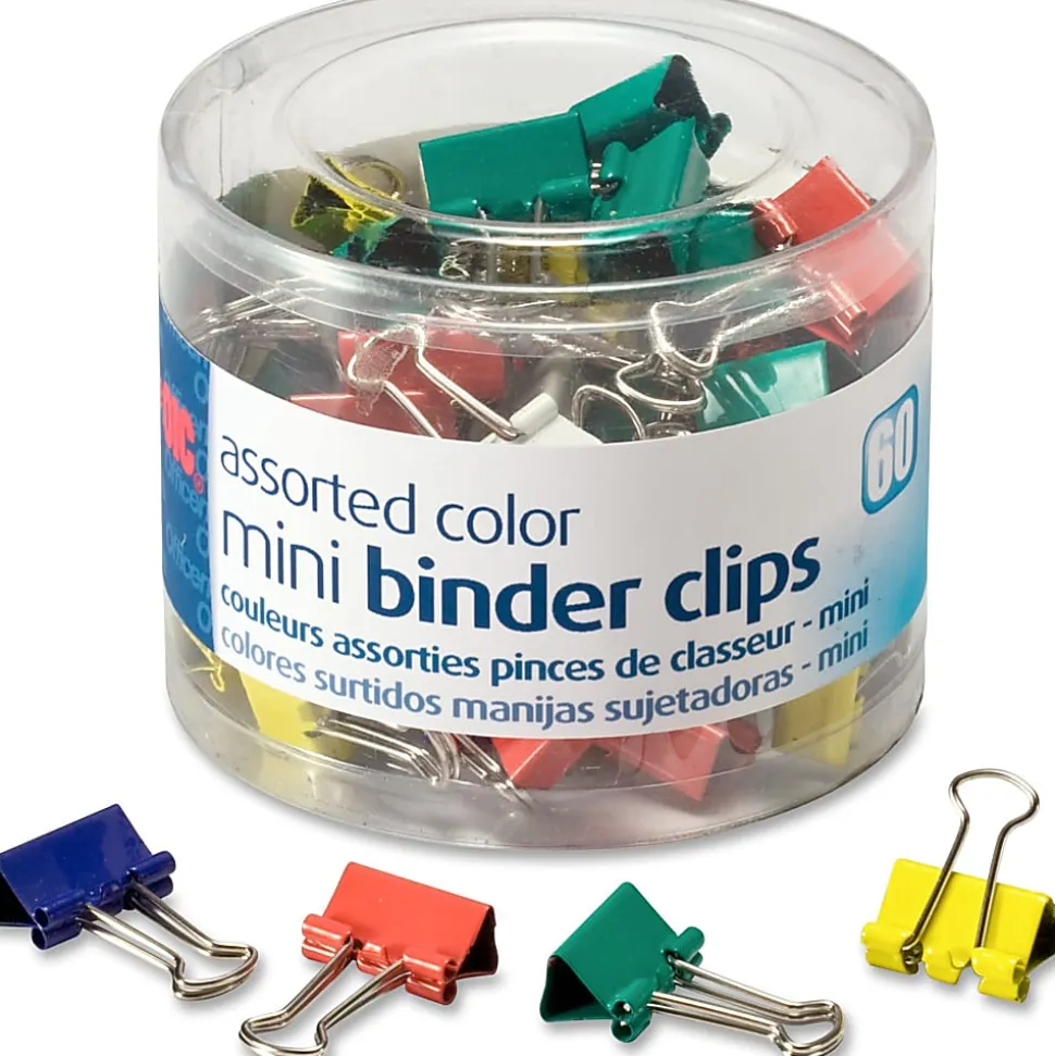 OIC® Binder Clips Tub, Mini Clips, 9/16", Assorted Colors, Pack Of 60