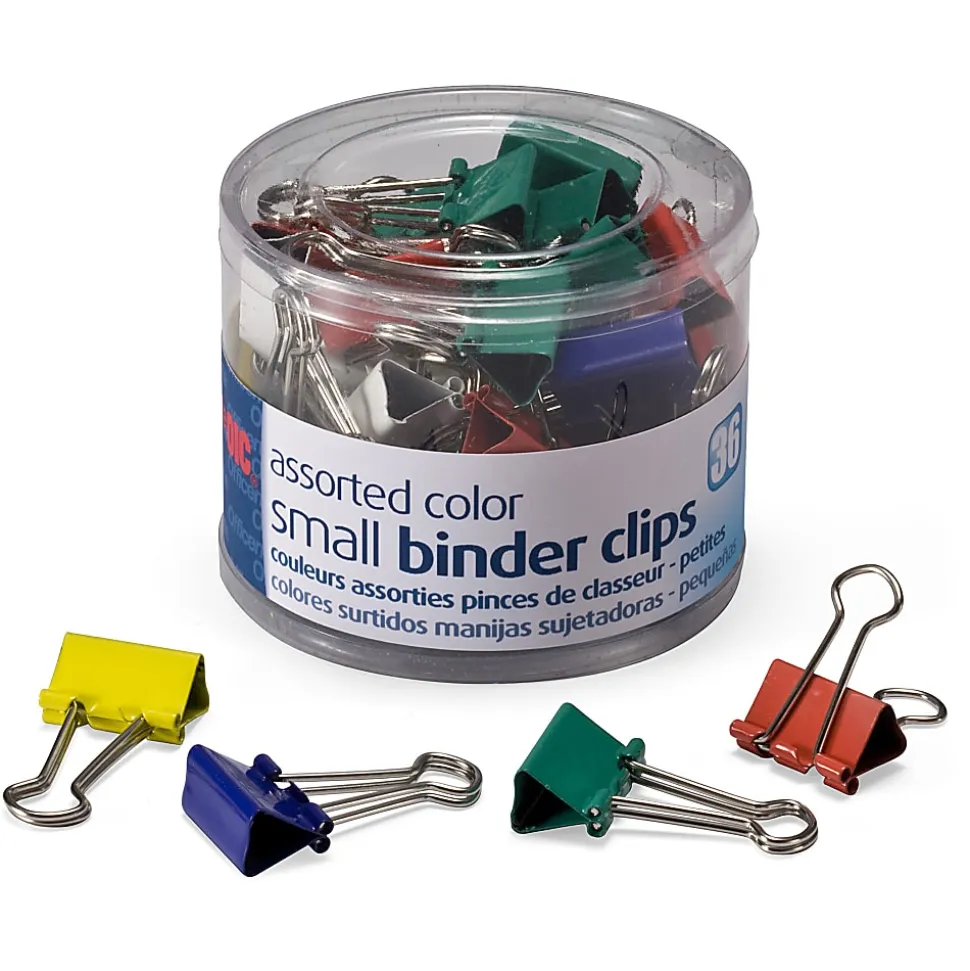 OIC® Binder Clips Tub, Small Clips, 3/4", Assorted Colors, Pack Of 36
