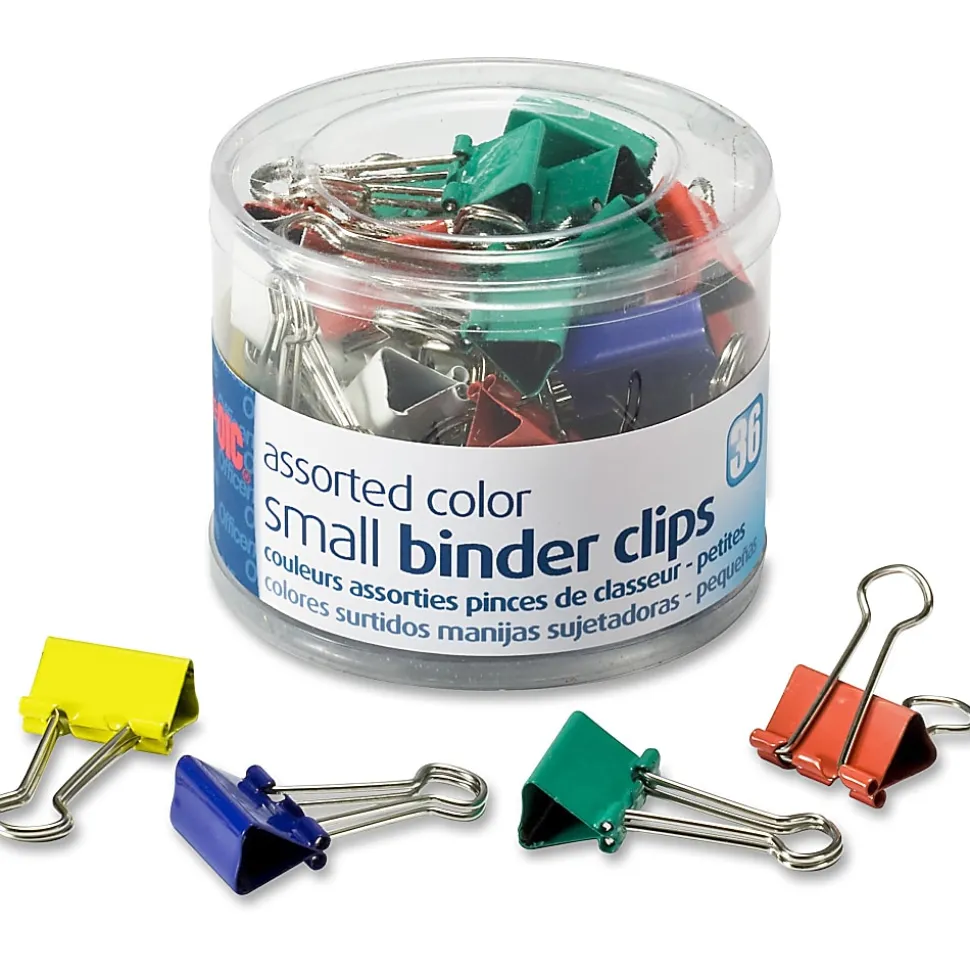 OIC® Binder Clips Tub, Small Clips, 3/4", Assorted Colors, Pack Of 36
