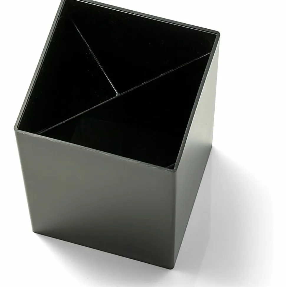 OIC 3-Compartment Pencil Cup - 4" x 2.9" x 2.9" - 1 Each - Black