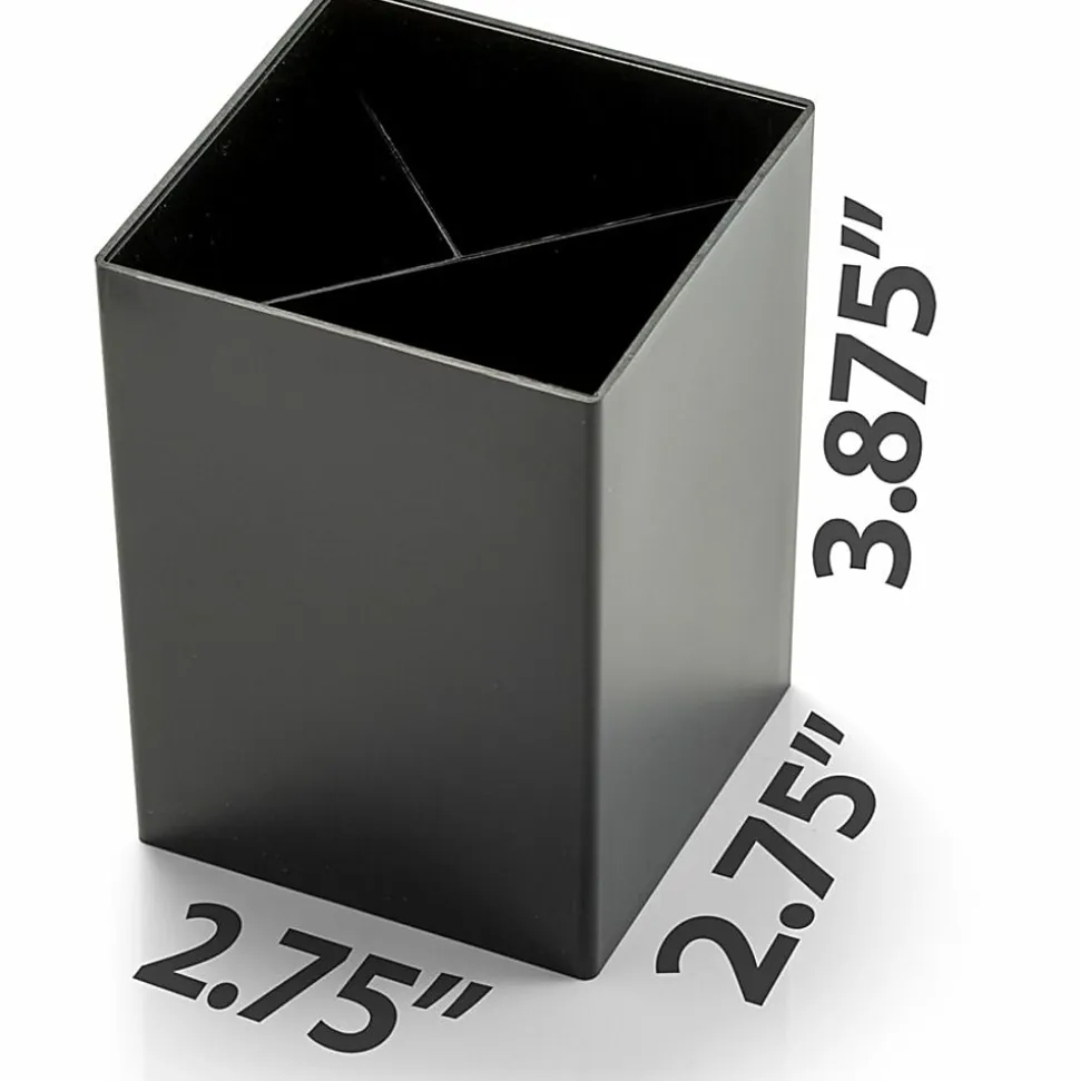 OIC 3-Compartment Pencil Cup - 4" x 2.9" x 2.9" - 1 Each - Black
