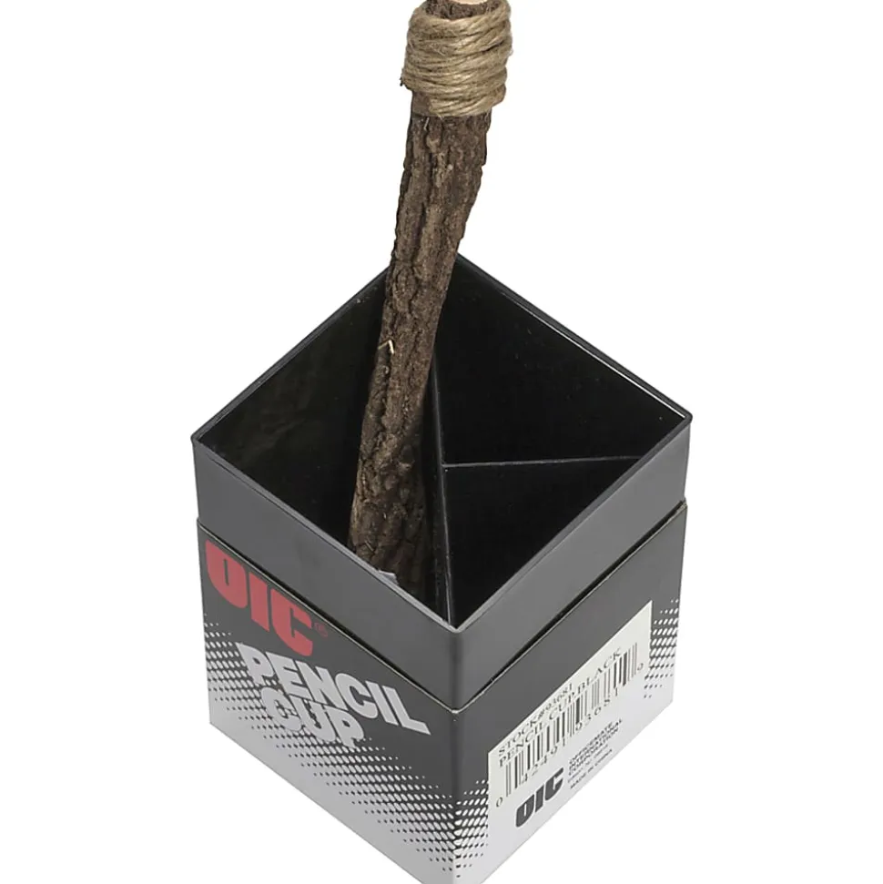 OIC 3-Compartment Pencil Cup - 4" x 2.9" x 2.9" - 1 Each - Black