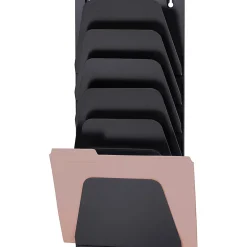 OIC 7 Compartment Wall File Holder, 7 Compartment(s), 22.4"H x 9.5"W x 2.9"D, Wall Mountable, Black, Plastic, 7 / Each
