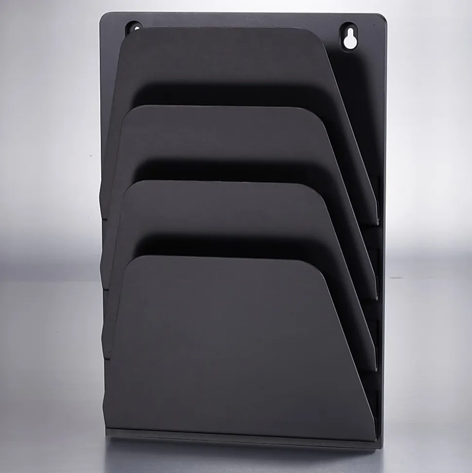OIC 7 Compartment Wall File Holder, 7 Compartment(s), 22.4"H x 9.5"W x 2.9"D, Wall Mountable, Black, Plastic, 7 / Each