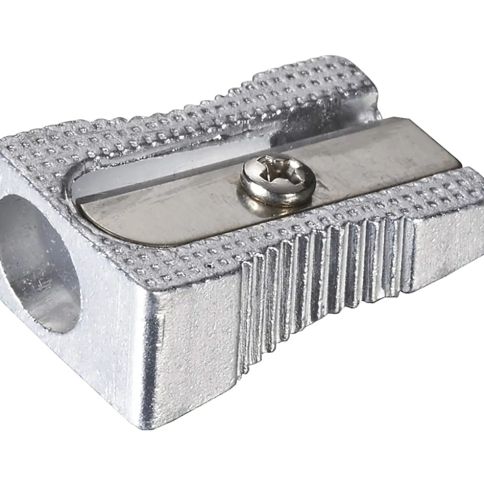 OIC® Metallic Aluminum Handheld Pencil Sharpeners, Silver, Pack Of 4