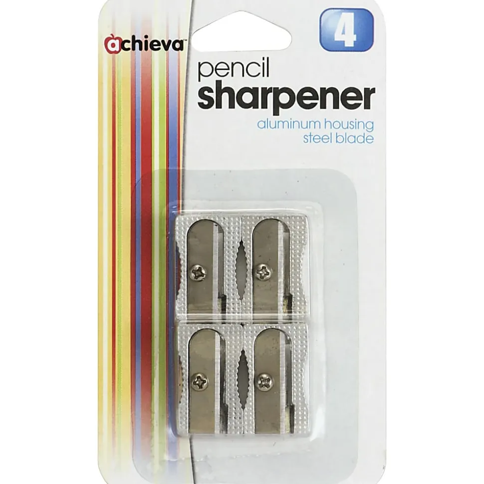 OIC® Metallic Aluminum Handheld Pencil Sharpeners, Silver, Pack Of 4
