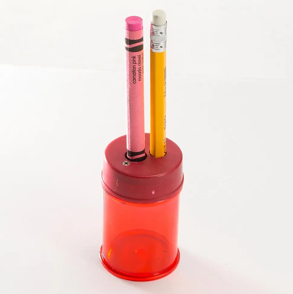 OIC Officemate Double Barrel Pencil/Crayon Sharpener 2 Hole(s) 2.1"H x 1.4"W x 1.4"D Translucent Red 1 Each