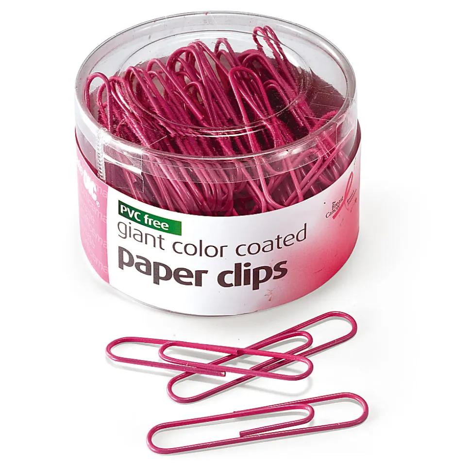 OIC® Paper Clips, Tub Of 80, Jumbo, Breast Cancer Awareness