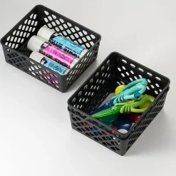 OIC® Plastic Supply Baskets, Small Size, 2 3/8" x 6 1/8" x 5", 30% Recycled, Black, Pack Of 3