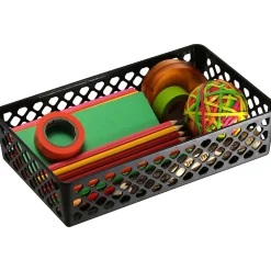 OIC® Plastic Supply Baskets, Small Size, 2 3/8" x 10 1/6" x 6 1/8", 30% Recycled, Black, Pack Of 2