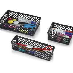 OIC® Plastic Supply Baskets, Small Size, 2 3/8" x 10 1/6" x 6 1/8", 30% Recycled, Black, Pack Of 2