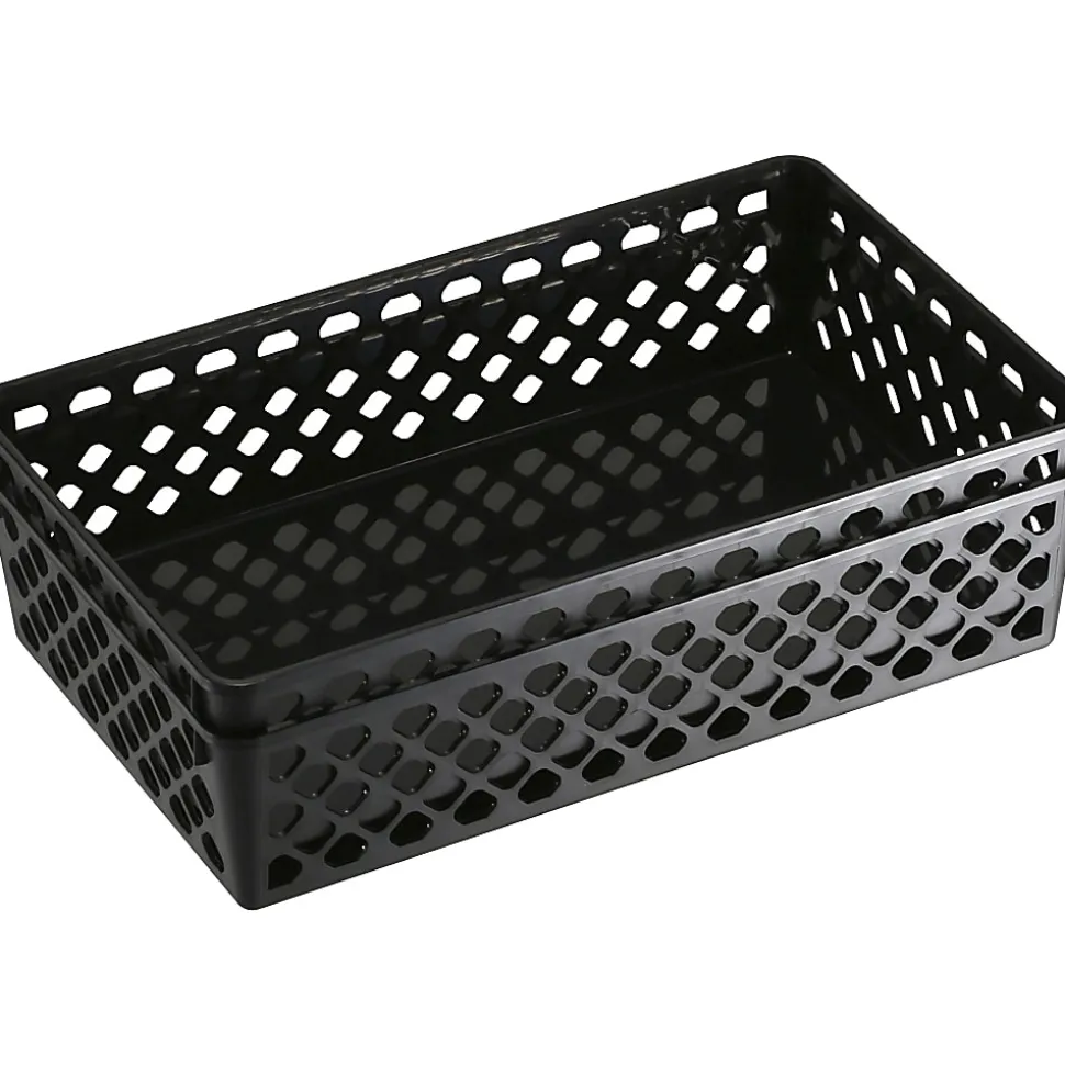 OIC® Plastic Supply Baskets, Small Size, 2 3/8" x 10 1/6" x 6 1/8", 30% Recycled, Black, Pack Of 2