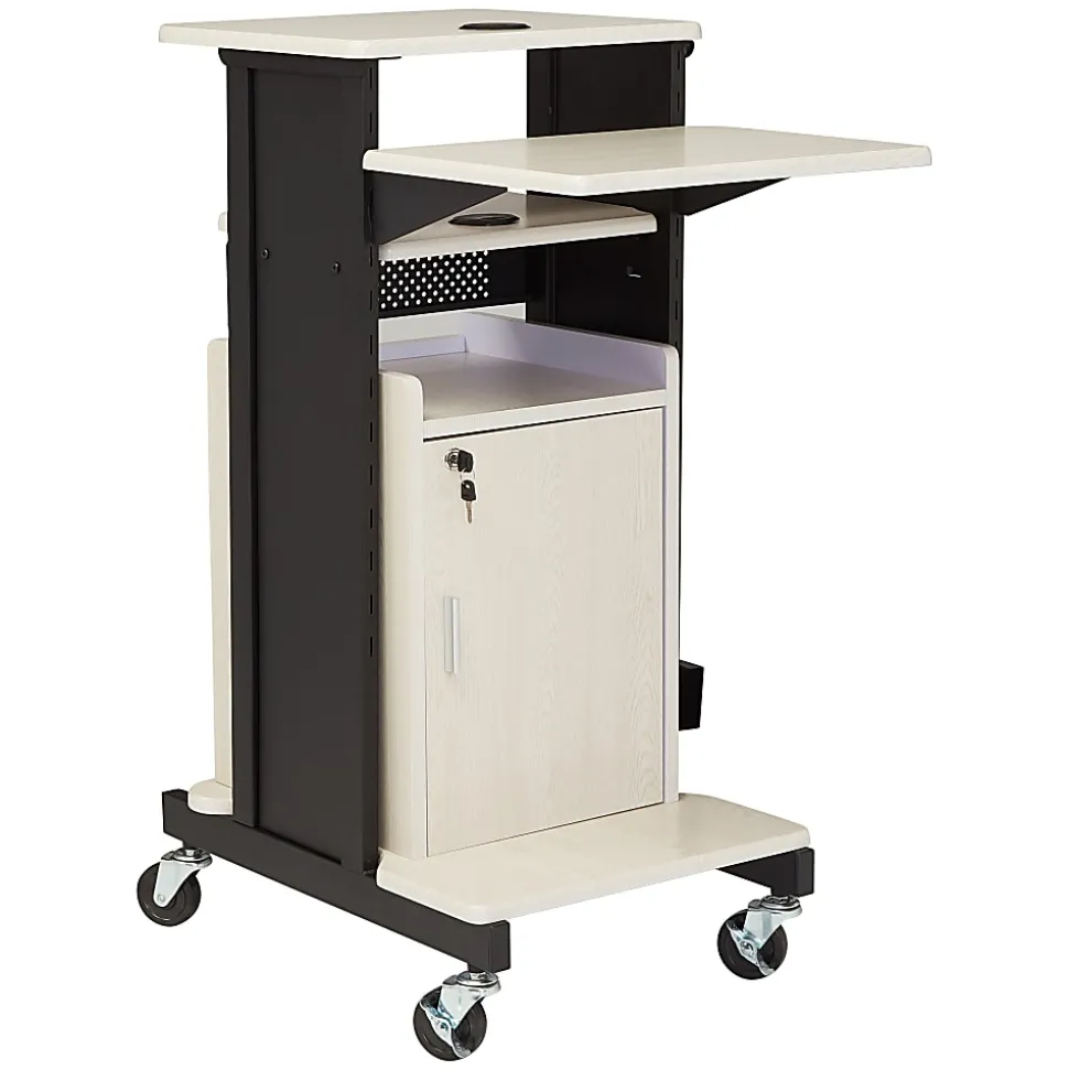 Oklahoma Sound? Premium Plus Presentation Cart With Storage Cabinet, Ivory/Black