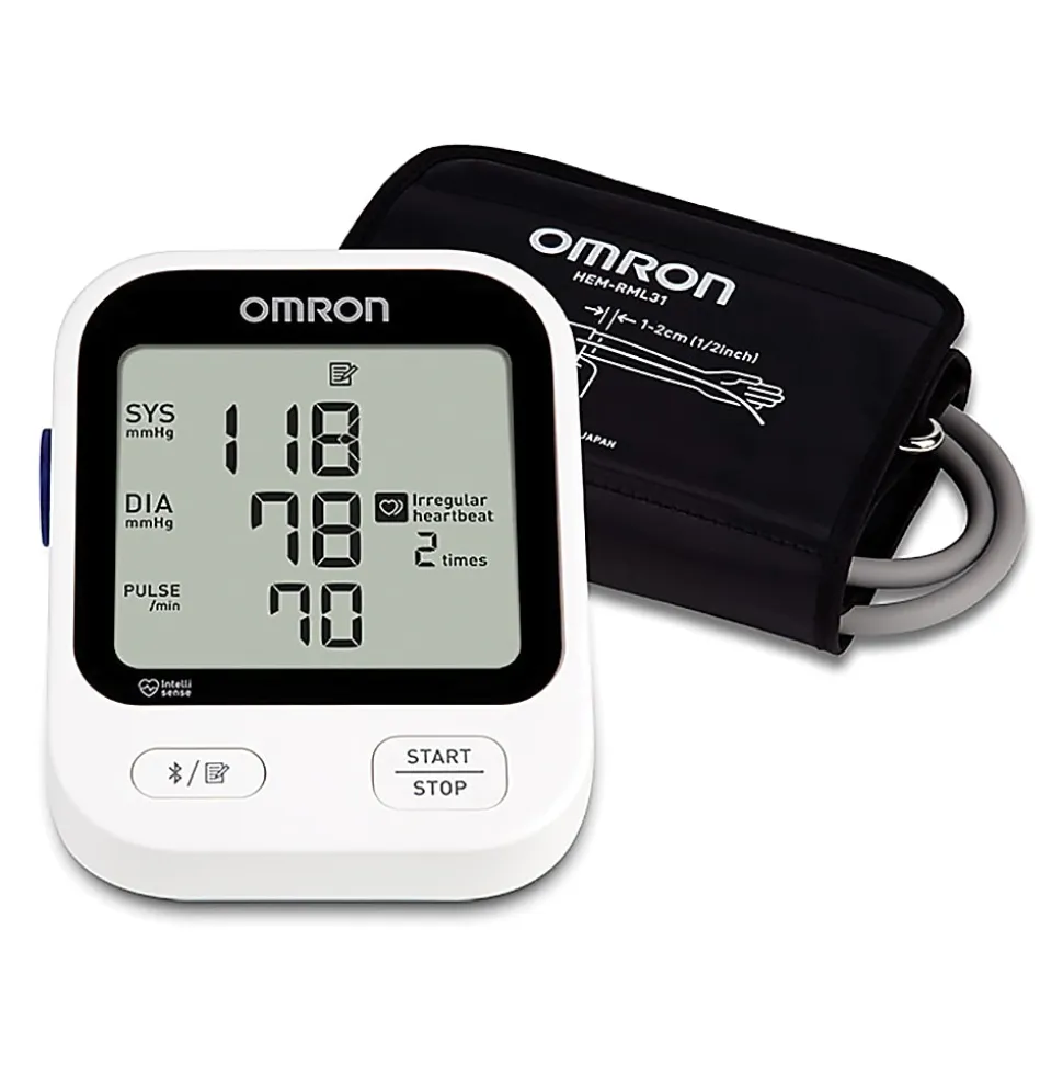 Omron® 5 Series® Digital Upper Arm Blood Pressure Monitor With D-Ring Cuff, 1 Size, Black/White
