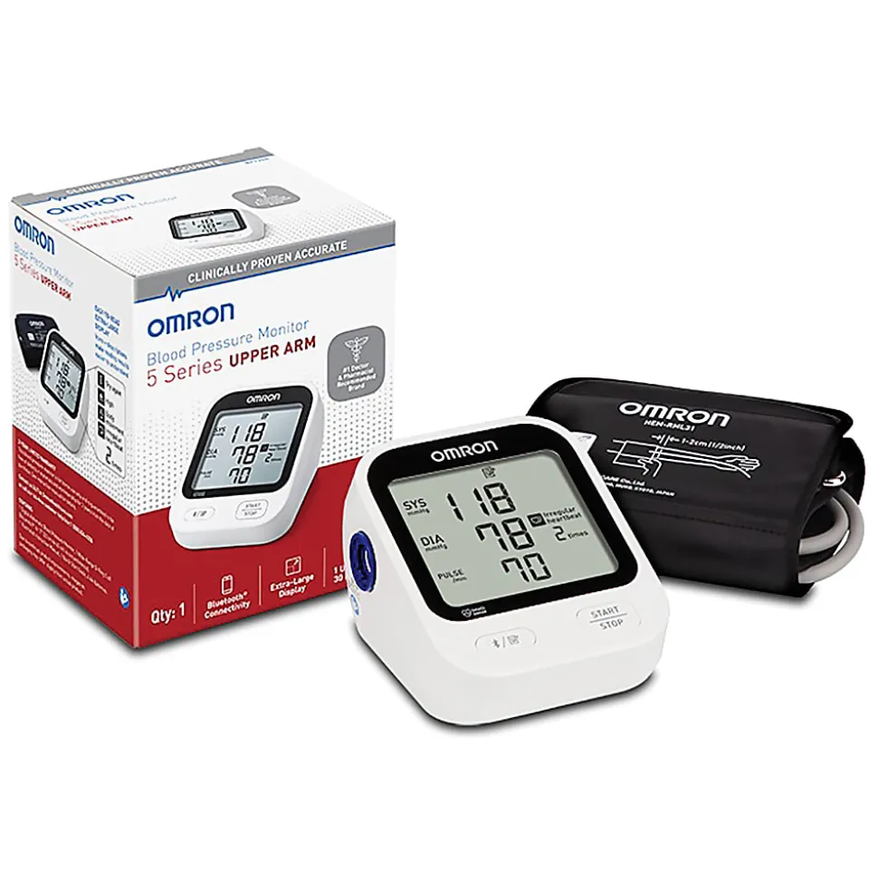 Omron® 5 Series® Digital Upper Arm Blood Pressure Monitor With D-Ring Cuff, 1 Size, Black/White