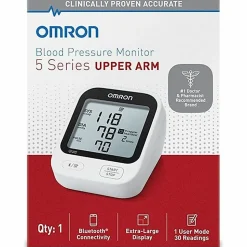 Omron® 5 Series® Digital Upper Arm Blood Pressure Monitor With D-Ring Cuff, 1 Size, Black/White