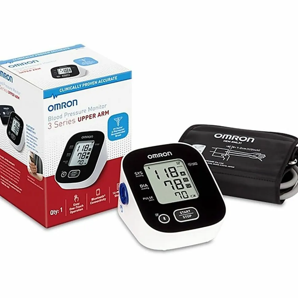 Omron® 3 Series® Digital Upper Arm Blood Pressure Monitor With D-Ring Cuff, 1 Size, Black/White