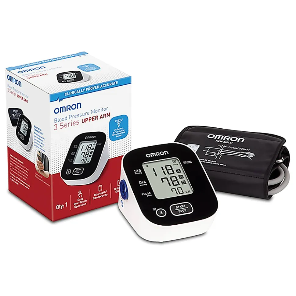 Omron® 3 Series® Digital Upper Arm Blood Pressure Monitor With D-Ring Cuff, 1 Size, Black/White